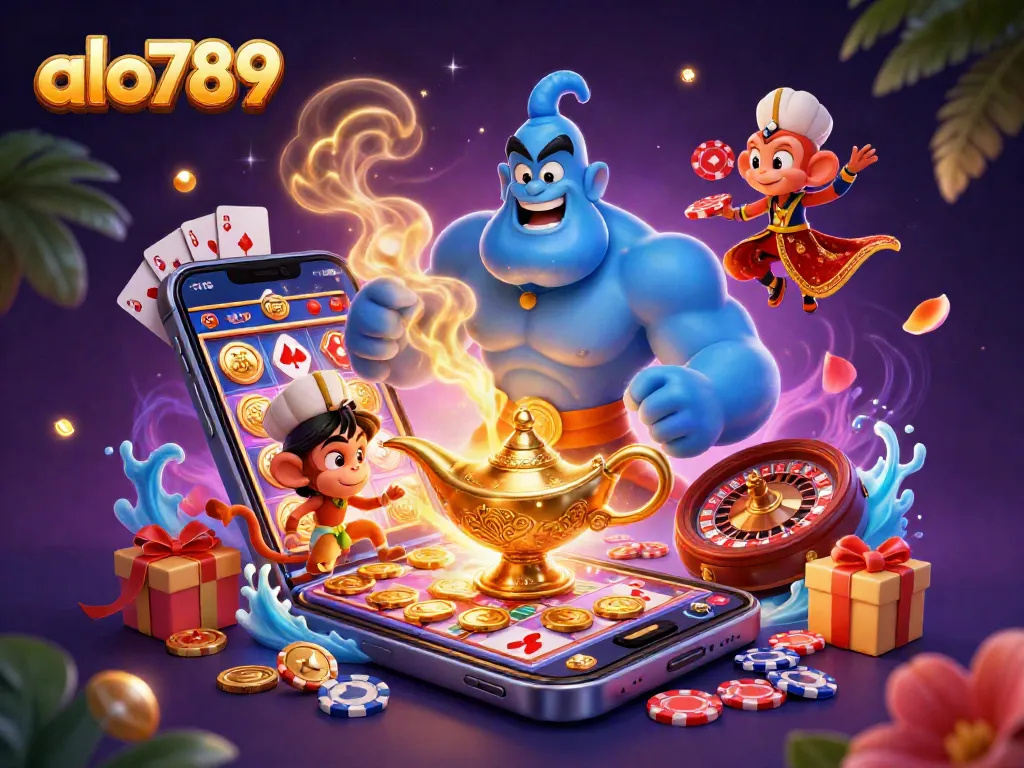 Win big with alo789 in this vibrant 3D casino scene showcasing vibrant characters and exciting game elements.
