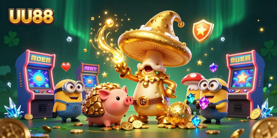 Join UU88 at a vibrant casino adventure with golden magic, gaming elements, and the thrill of online betting.