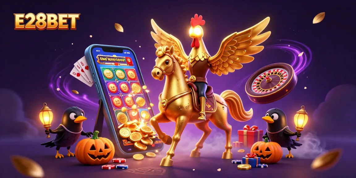 E28BET offers thrilling casino experiences with a golden rooster and exciting games.