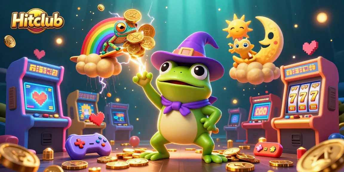 Experience the magic of Hitclub with a whimsical 3D scene of characters amidst golden coins and casino elements.
