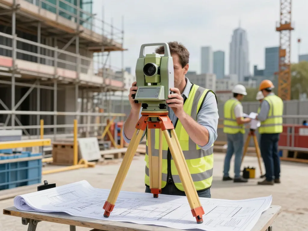 Measured Building Surveyors London conducting essential surveying on urban construction site.