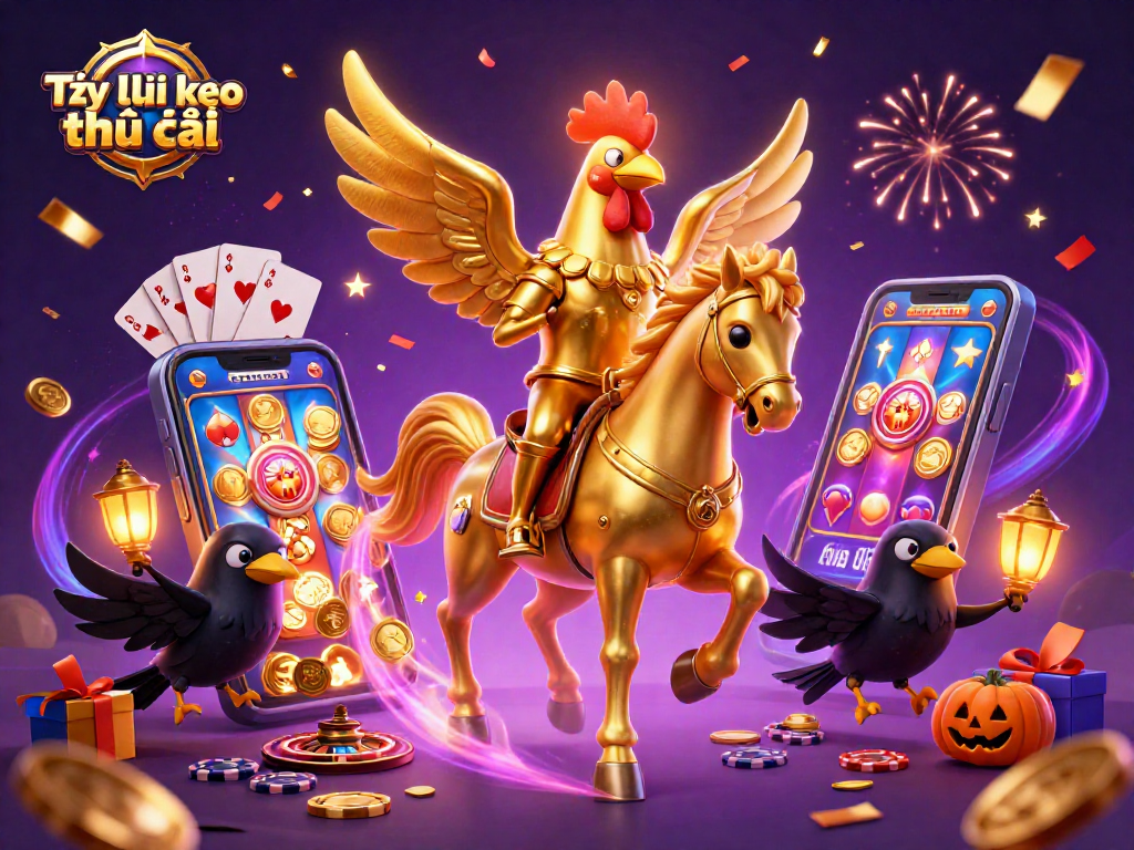 Engage with Tỷ lệ kèo nhà cái as a golden rooster and spectral horse illuminate a casino scene.