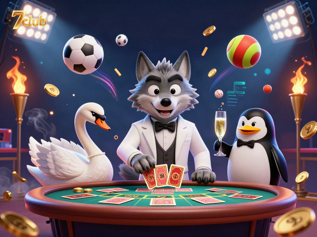Experience the thrill of 7club with a dazzling casino scene featuring elegant characters and vibrant game elements.