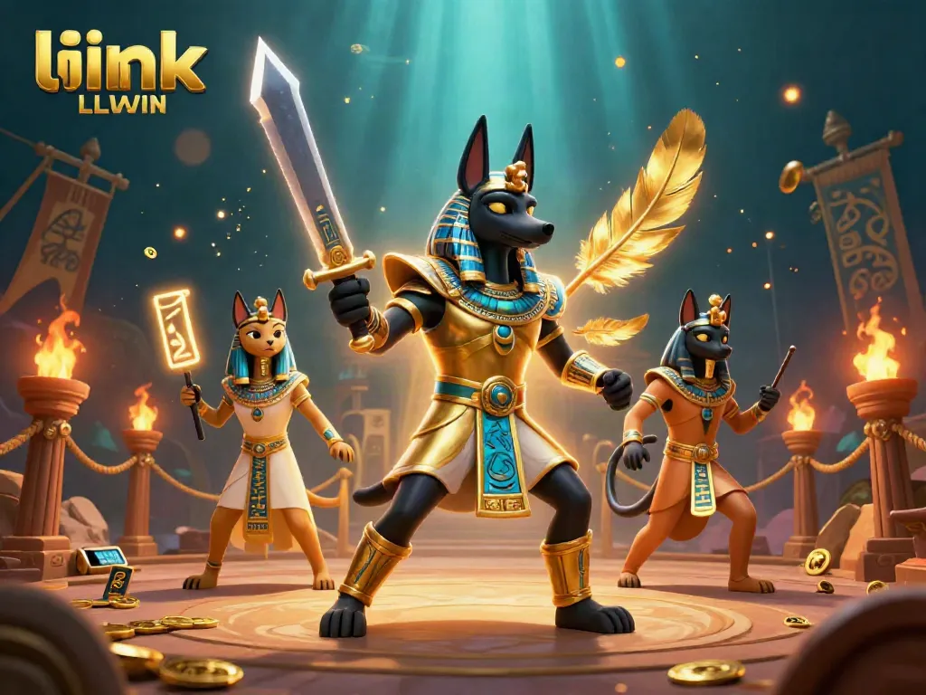 Experience thrilling wins with link LLWIN, featuring ancient characters surrounded by vibrant casino elements.