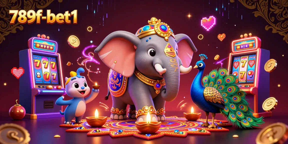 Spin to win at 789f-bet1 with vibrant slot machines and festive characters in a rich 3D scene.