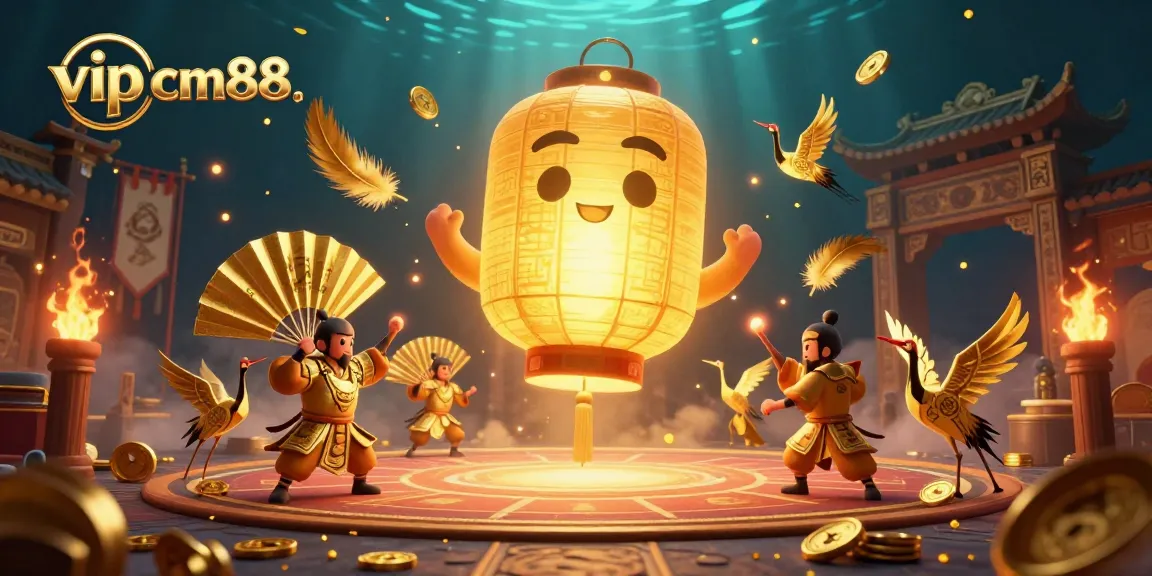 Experience the excitement of vip cm88 with a vibrant scene of a glowing lantern spirit amidst a dynamic casino atmosphere.