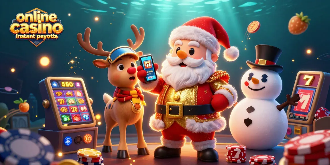 Experience online casino instant payouts with Santa and friends celebrating jackpots and fun gaming!