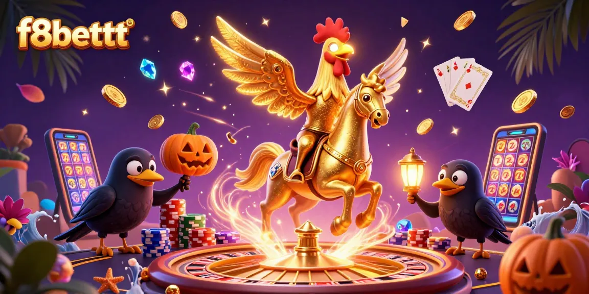 Experience f8bettt's vibrant casino with golden rooster and dynamic gaming elements.