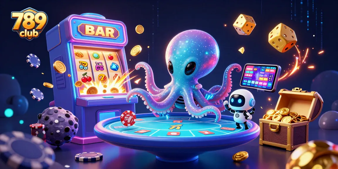 Engage with exciting poker action at 789 club in a vibrant alien casino themed illustration.