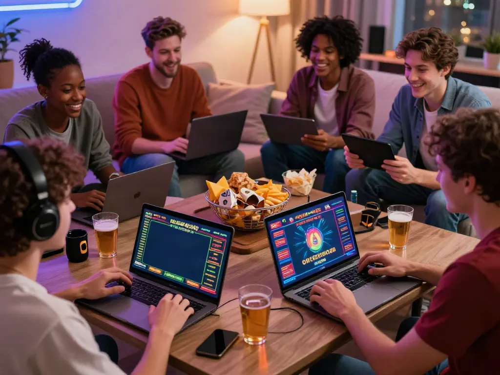 Players engaging with vin88 casino and sports betting in a vibrant home setting.