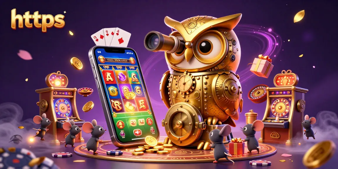 Experience the dynamic casino atmosphere with htpps showcased in a detailed 3D illustration, highlighting a golden owl.