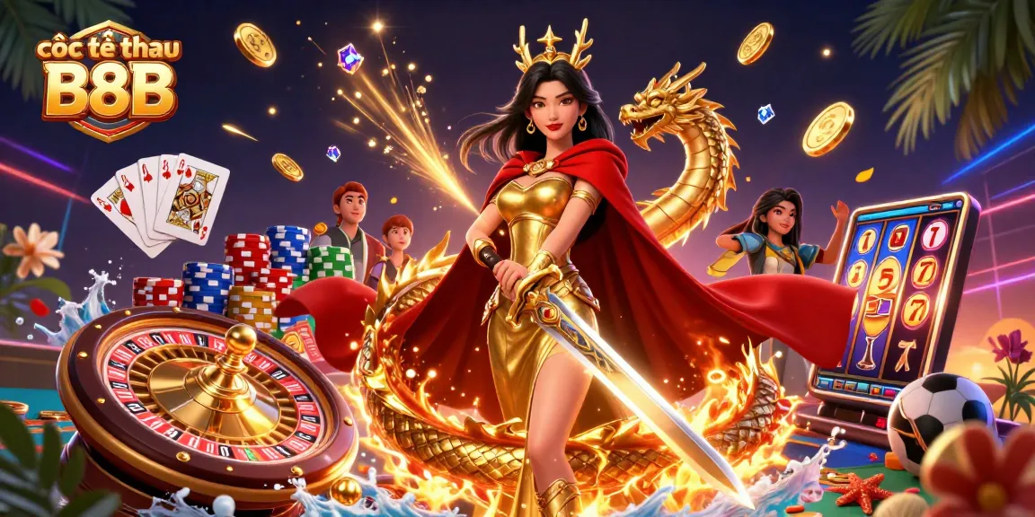 Engage in exhilarating cược thể thao B8B with a breathtaking scene featuring vibrant gambling elements.