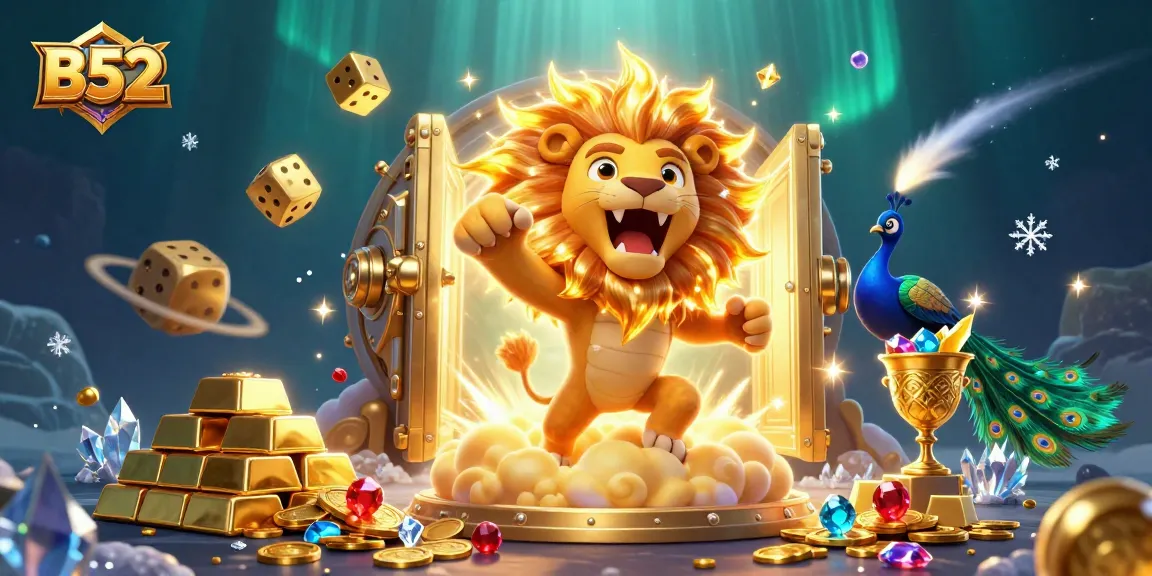 Engage with the exciting B52 gaming world in our vibrant casino-themed illustration full of treasures.