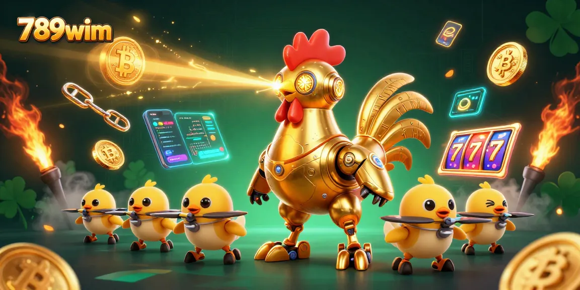 Engage in thrilling games at 789wim with vibrant 3D visuals featuring crypto elements and slot action.