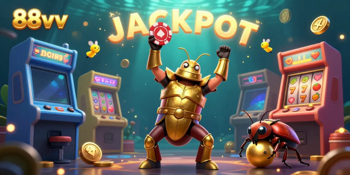 Join the 88vv adventure with a victorious hercules beetle amid casino excitement!