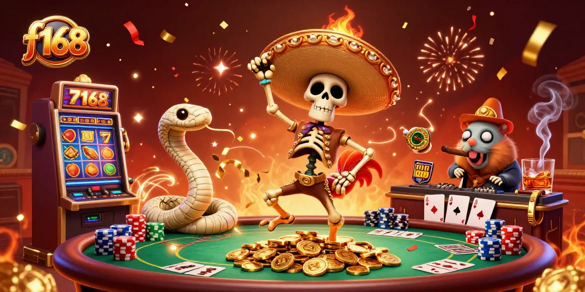 Engage in thrilling action with f168 on vibrant slot machines and poker tables featuring animated characters.