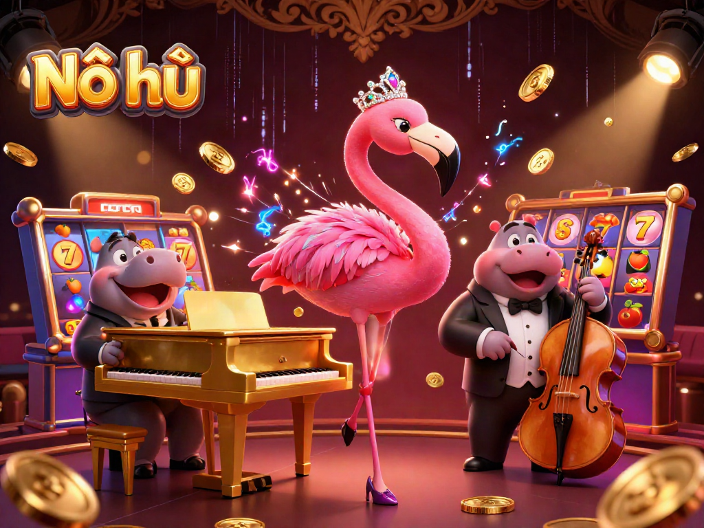 Experience exciting Nổ hũ gameplay with vibrant 3D illustrated characters and casino elements.