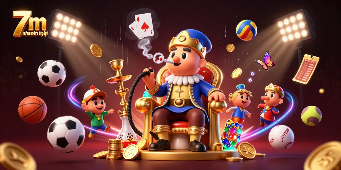 Experience the thrill of 7m nhanh nhất with a vibrant 3D casino scene featuring dynamic sports elements and whimsical characters.