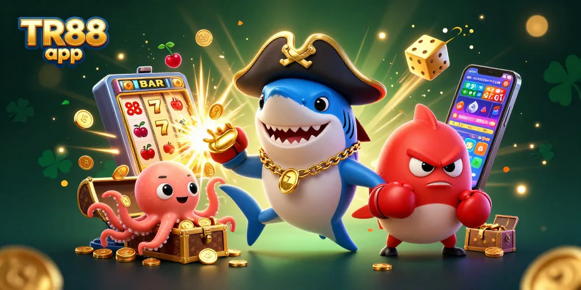 Engage in thrilling casino action with the TR88 app featuring a pirate shark and friends.