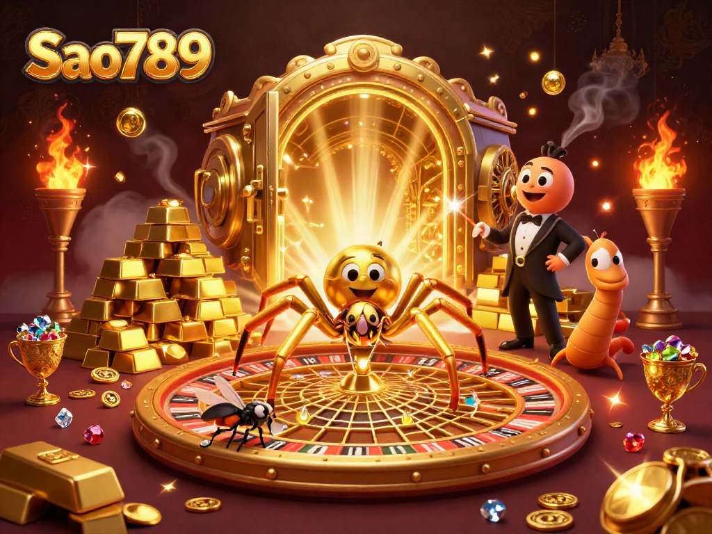 Sao789 presenting an animated casino scene with a fly betting and golden elements sparkling.