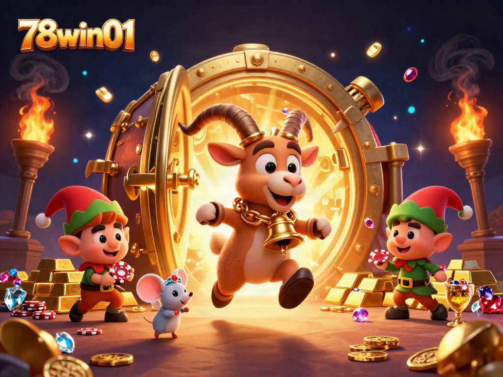 Experience excitement at 78win01's vibrant holiday-horror casino featuring a Krampus goat and gremlins!