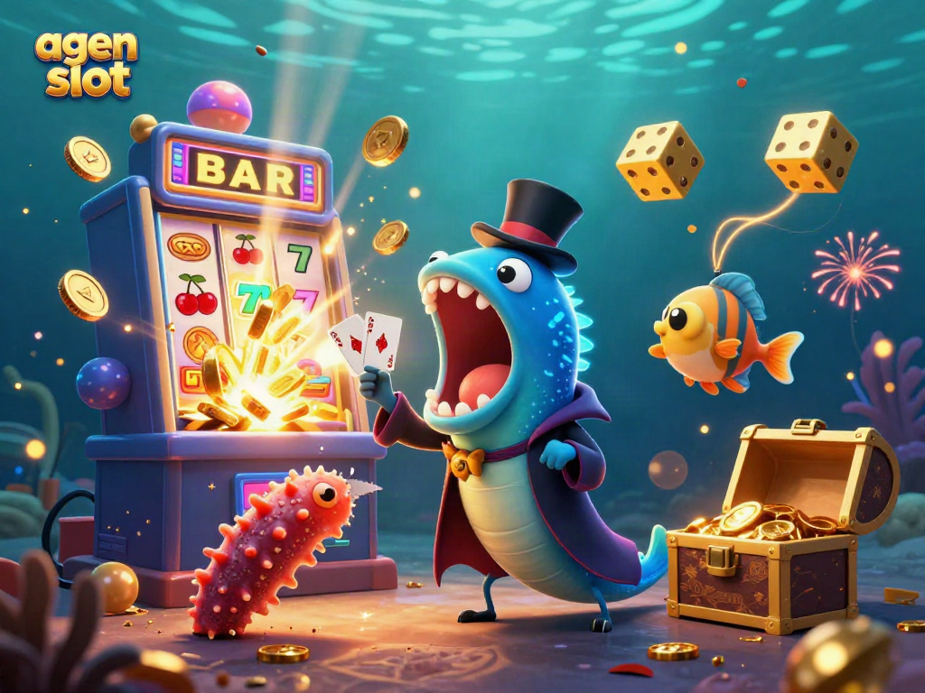 Engage with agen slot in an exciting magic-themed casino scene featuring unique sea creatures.