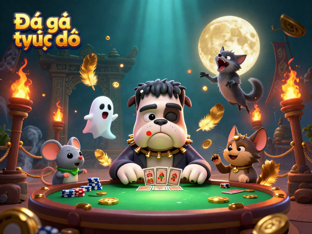 Experience the thrill of Đá gà trực tiếp with our lively characters and vibrant casino elements.