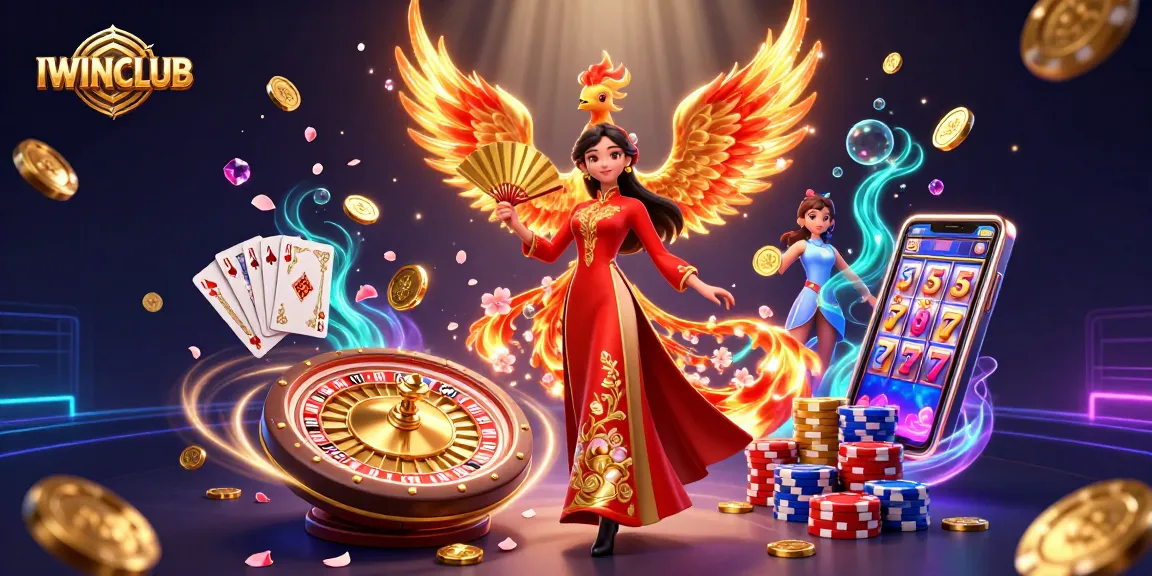 IWINCLUB showcases a dazzling gaming experience with symbols of fortune and winning elements for players.