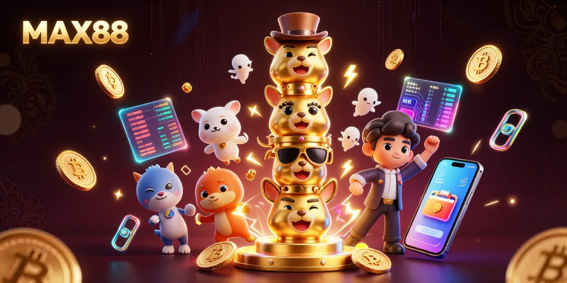 Experience the thrilling world of MAX88 with dynamic casino elements and vibrant 3D imagery.
