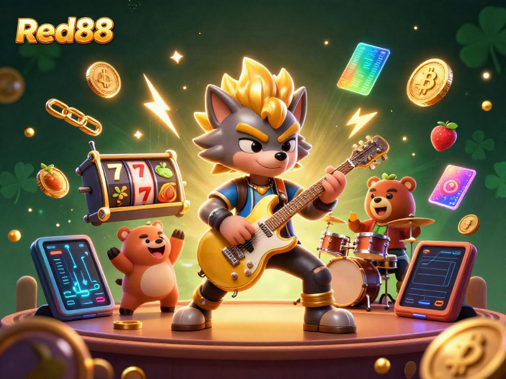 Experience dynamic game action at Red88 with cartoon characters on a vibrant casino stage.