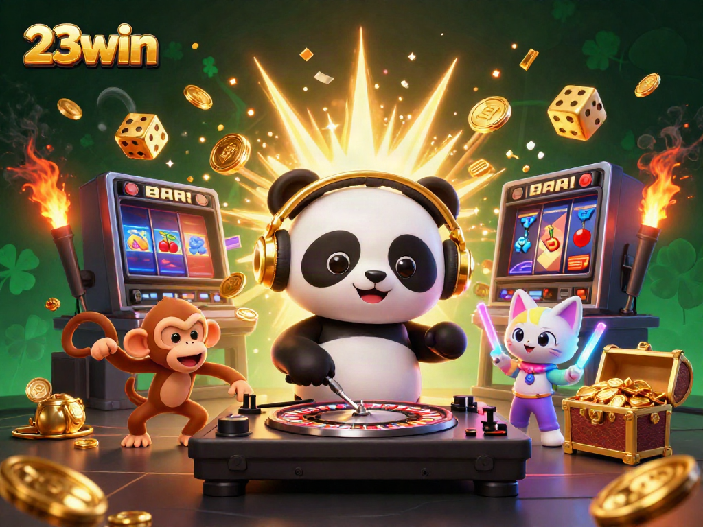 Engage in thrilling slots action with 23win, featuring vibrant characters and exciting casino elements.