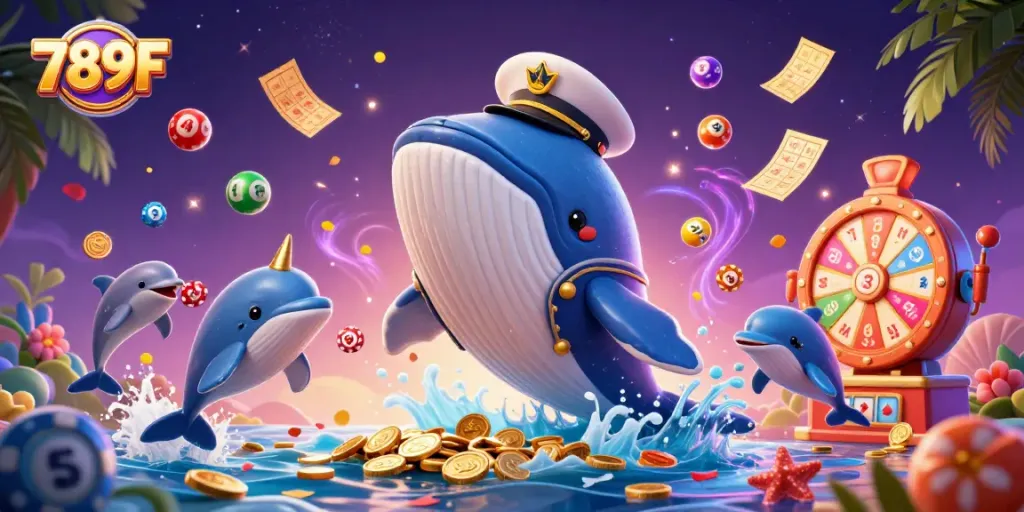 Engage with 789F's dynamic casino games as a giant whale and dolphins bring exciting betting adventures.