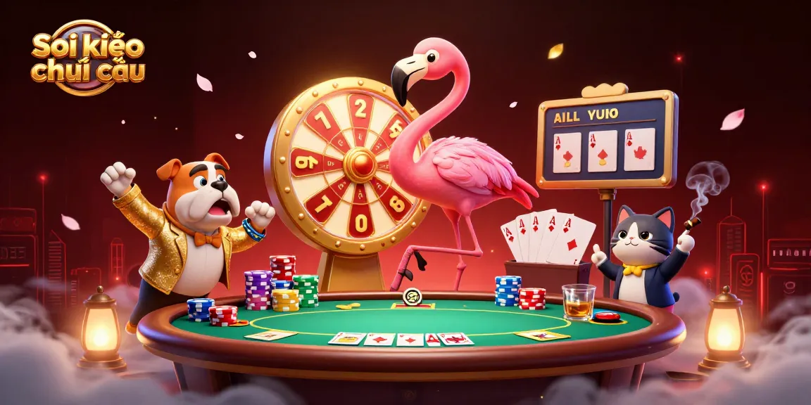 Soi kèo nhà cái showcases vibrant 3D casino illustration with games and prizes, perfect for online betting excitement.