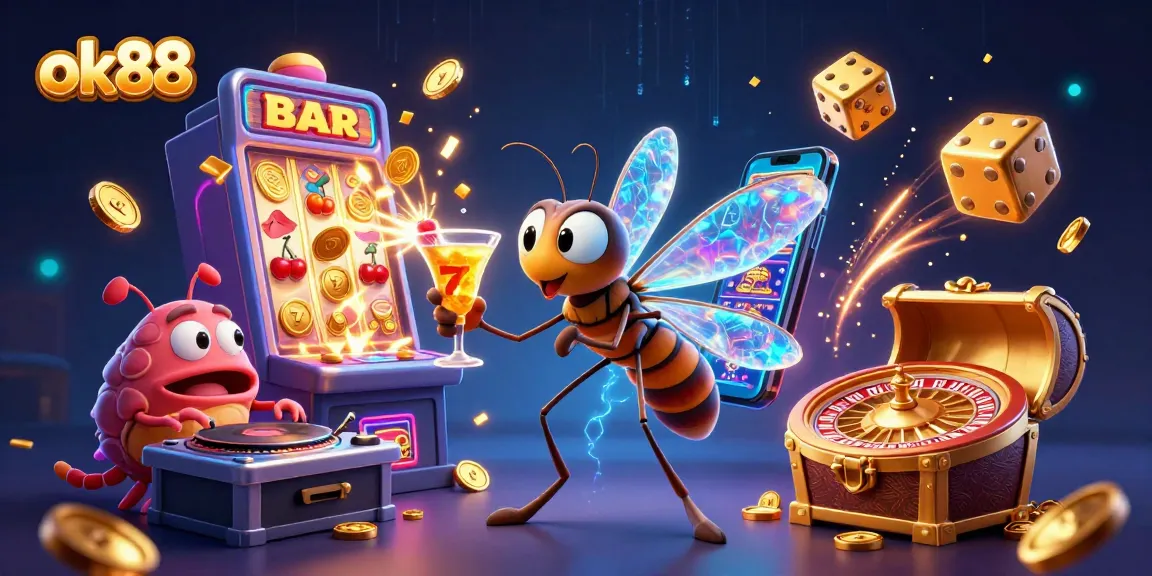 Experience thrilling gaming with ok88's vibrant 3D casino scene showcasing dynamic characters and game elements.
