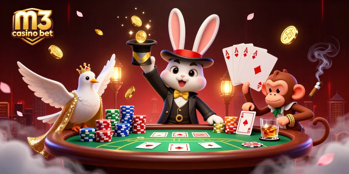 Experience fun and winnings with m3 casino bet in this vibrant 3D illustration of a magical casino scene.