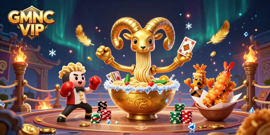 Engage in vibrant gambling excitement with GMNC VIP logo in a dynamic casino-themed scene