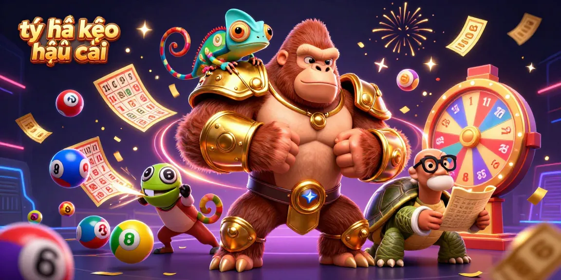 Engage in thrilling tỷ lệ kèo nhà cái action with a powerful gorilla and a lottery scene.