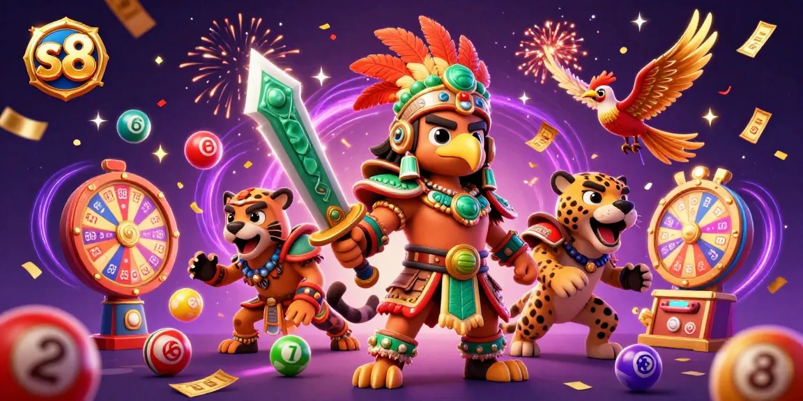 Experience thrilling gaming moments with s8's interactive lottery elements and Aztec warriors.