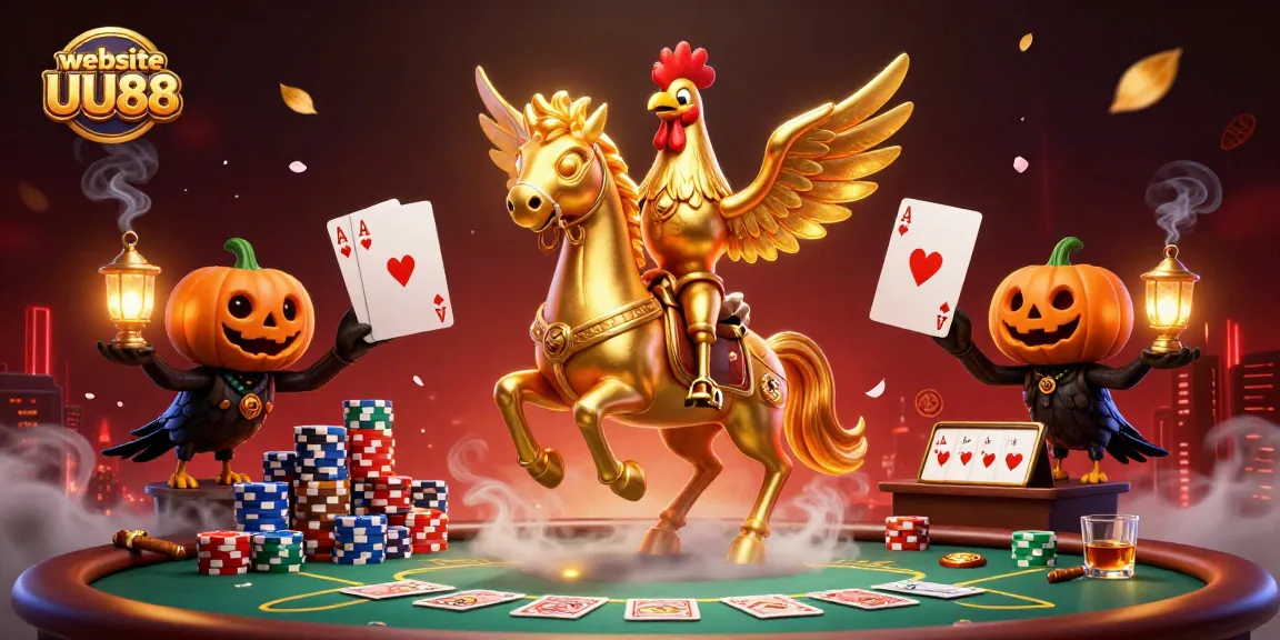Experience thrilling poker action with the website UU88's vibrant casino scene, featuring animated characters and rich detail.
