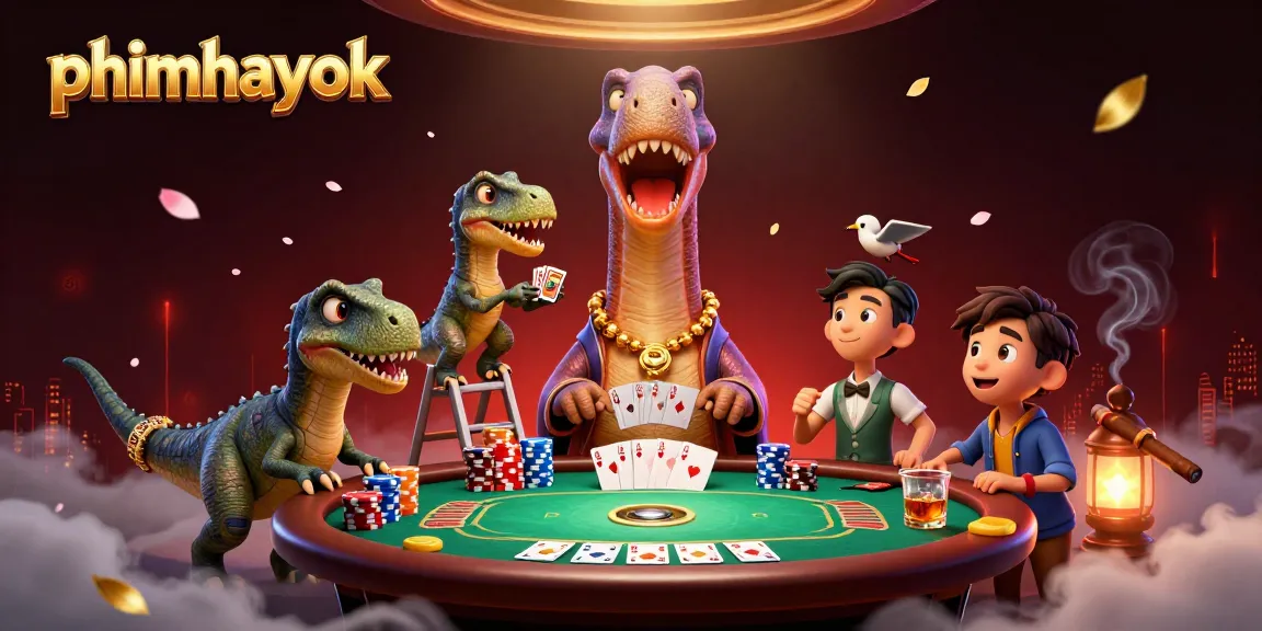 phimhayok demonstrates thrilling poker action with a charming dinosaur dealer setup