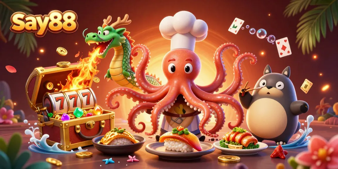 Join the excitement at say88 with vibrant characters and immersive casino elements in a colorful scene.