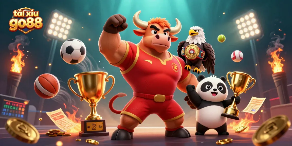 Experience the excitement of tài xỉu go88 with a vibrant scene featuring winning mascots and dynamic gameplay elements.