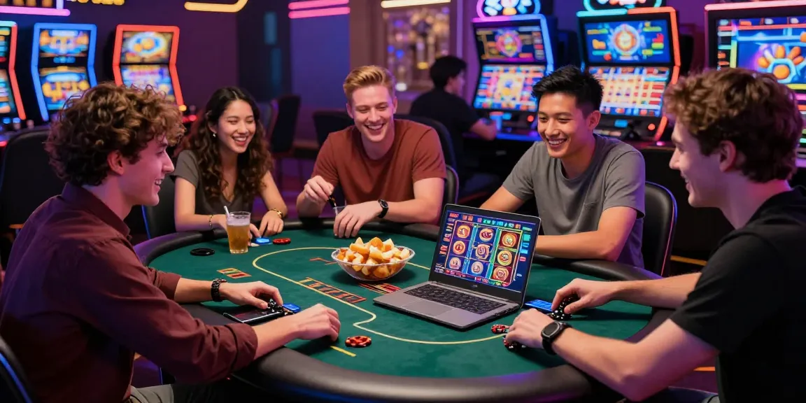 Enjoying online gaming at https://f1686s.com/ with friends and vibrant visuals of the virtual casino.