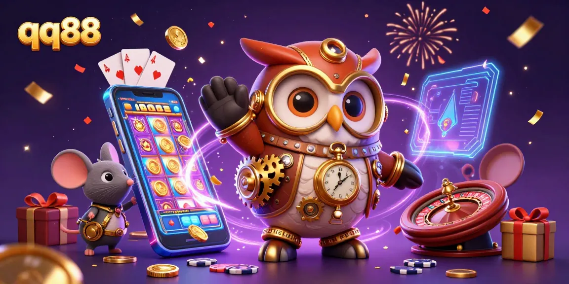 Engage in thrilling gaming adventures at qq88 with vibrant casino elements and lively characters.