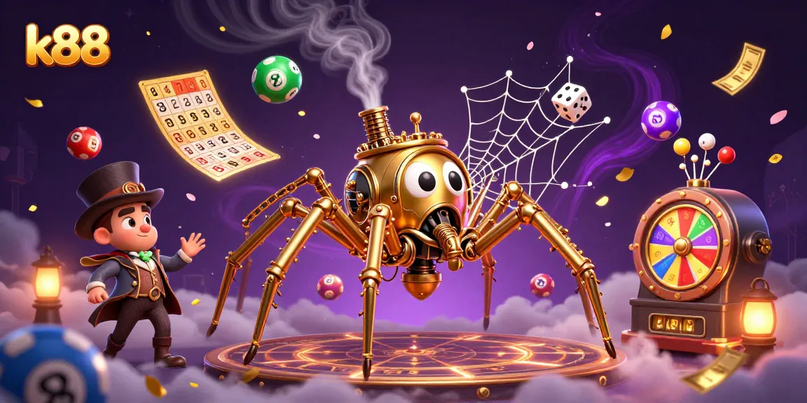 Catch exciting wins at k88 with the dynamic golden spider web and vibrant lottery elements.