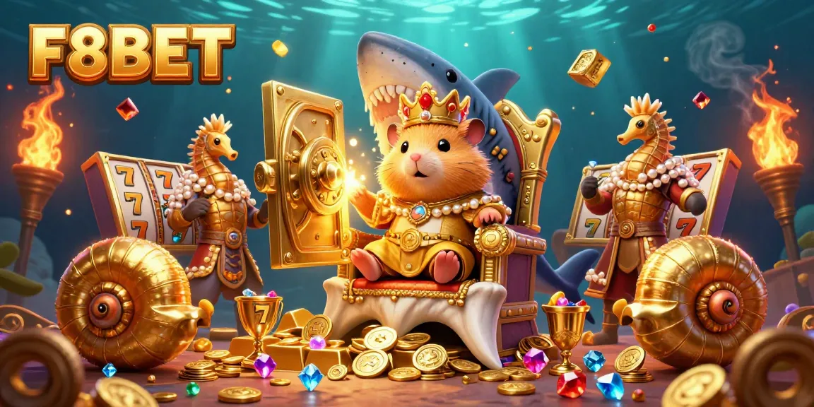 Experience the excitement of F8BET with a golden hamster king ruling a treasure-filled underwater casino.