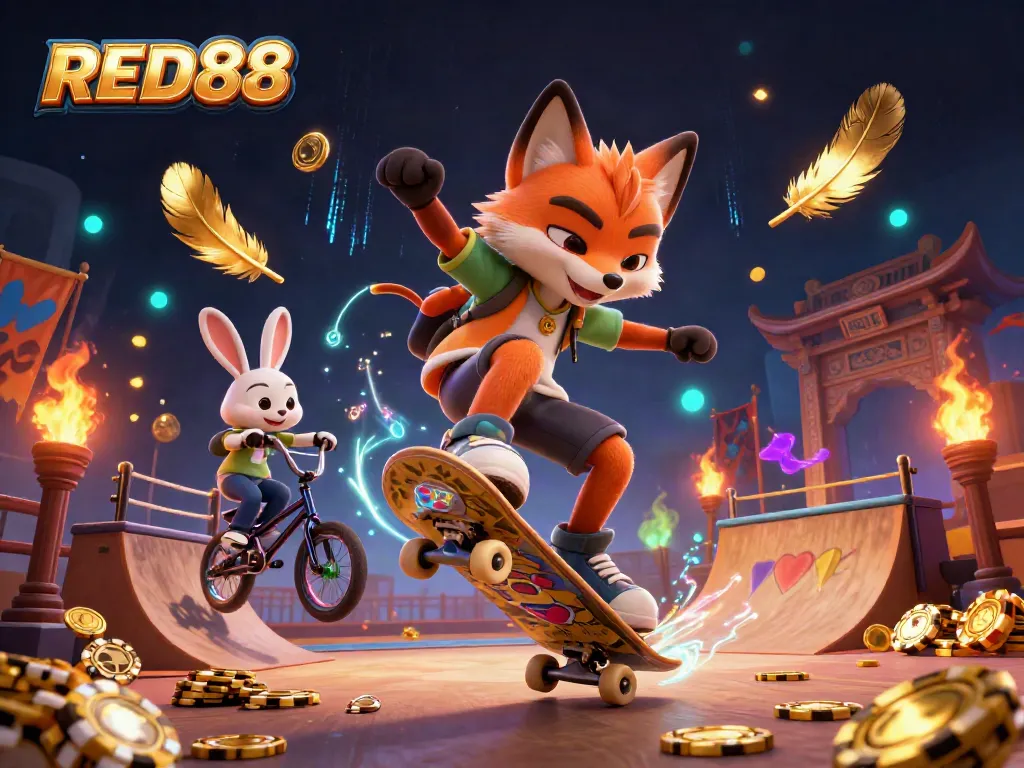 Experience thrilling casino action at RED88 with vibrant characters and dynamic gaming elements.