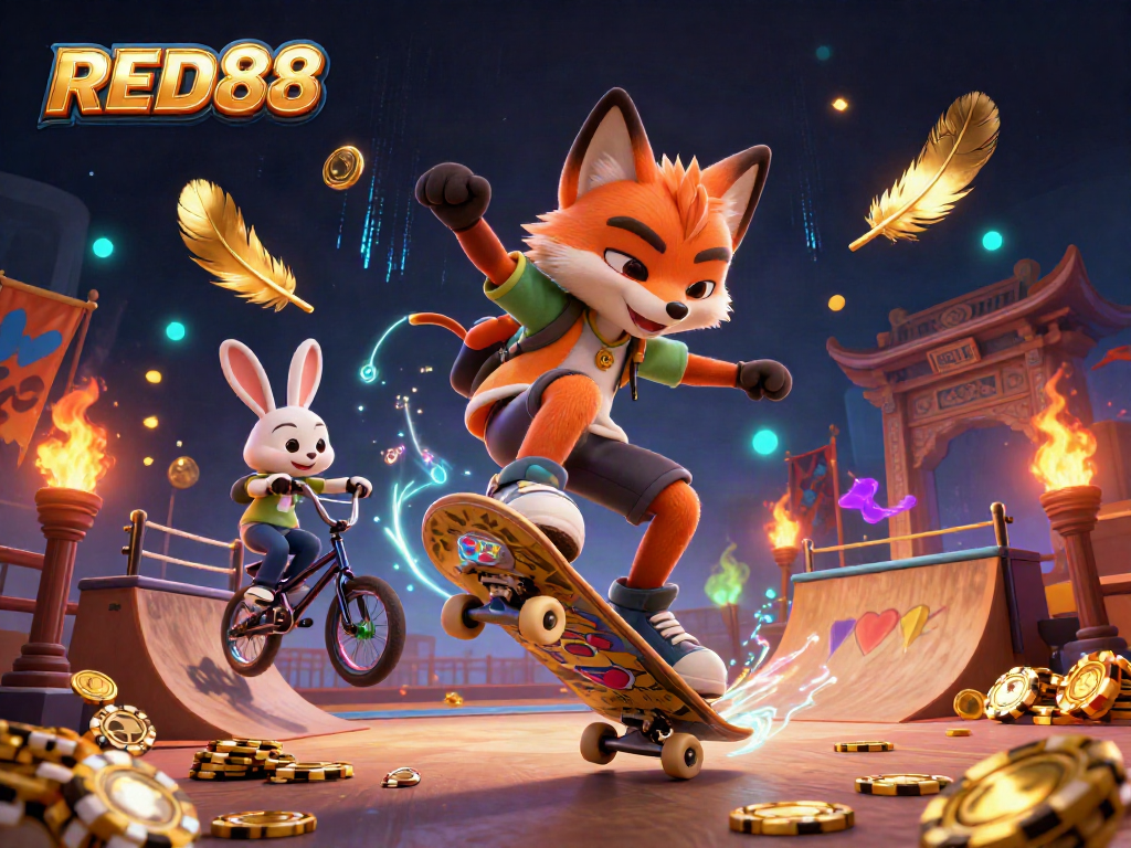 Experience thrilling casino action at RED88 with vibrant characters and dynamic gaming elements.