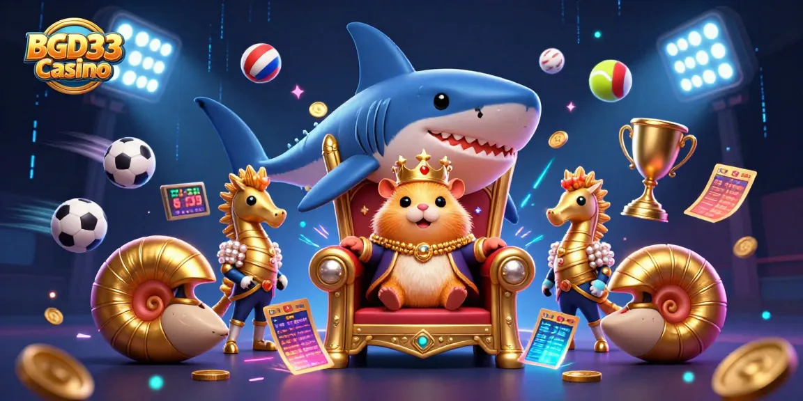 Experience thrilling gaming at BGD33 Casino with an energetic scene featuring a golden hamster king.