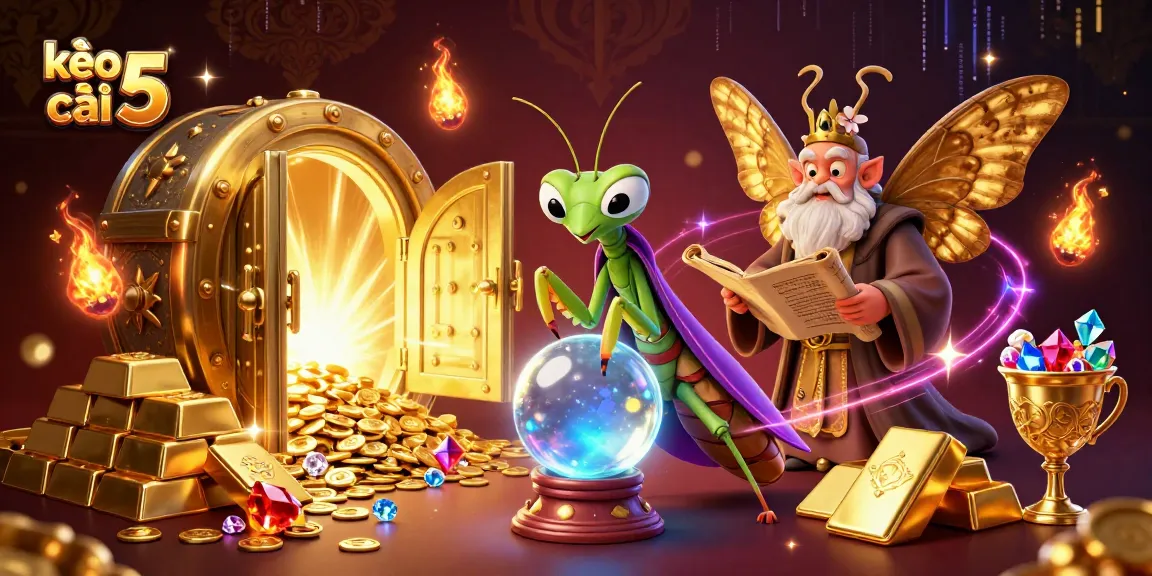 Engage with kèo nhà cái 5 featuring vibrant 3D characters in a magical casino world filled with treasures.